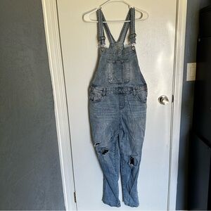 Distressed Acid Wash Denim Overalls